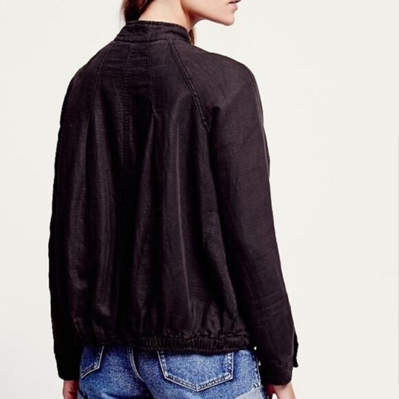 Free People Double Cloth Black Bomber Zip Up Jacket - Picture 5 of 10